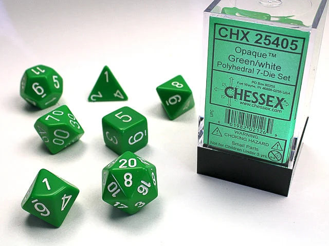 Chessex Opaque Green/white Polyhedral 7-Die Set (CHX 25405)