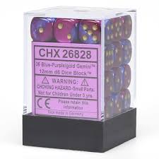 Chessex Gemini Blue-Purple/gold 12mm d6 Dice (CHX 26828)