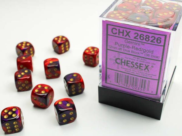 Chessex Gemini Purple-Red/gold 12mm d6 Dice (CHX 26826)