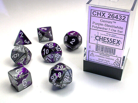 Chessex Gemini Purple-Steel/white Polyhedral 7-Die Set (CHX 26432)