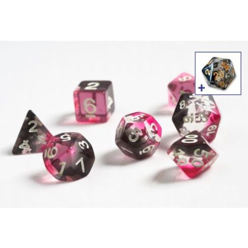 Sirius Dice Pink, Clear, Black 8 Piece Polyhedral Dice Set