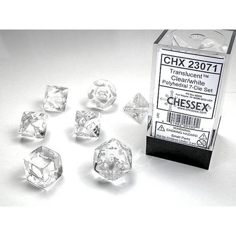Chessex Translucent Clear/white Polyhedral 7-Die Set (CHX 23071)