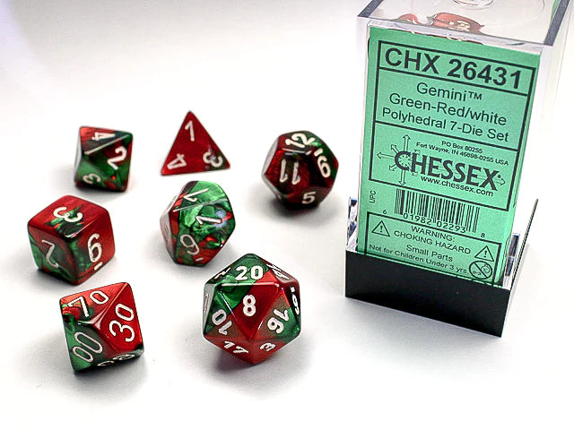 Chessex Gemini Green-Red/white Polyhedral 7-Die Set (CHX 26431)