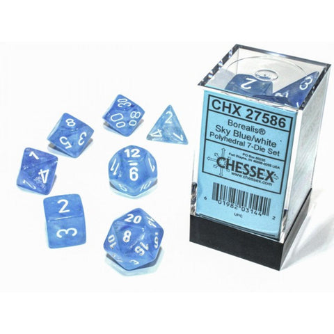 Chessex Borealis Sky Blue/white Polyhedral 7-Die Set (CHX 27586 / CHX 27426)