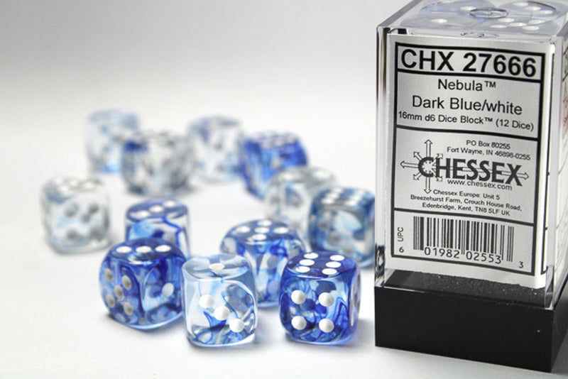 Chessex Nebula Dark Blue/white 16mm d6 Dice (CHX 27666)