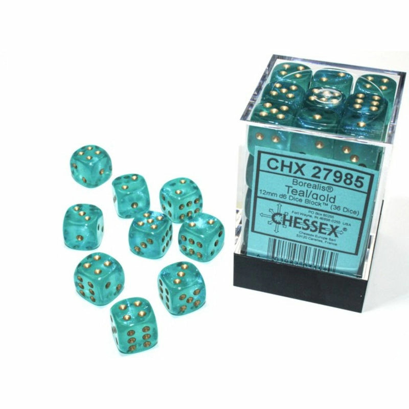 Chessex Borealis Teal/gold 16mm d6 Dice (CHX 27985)