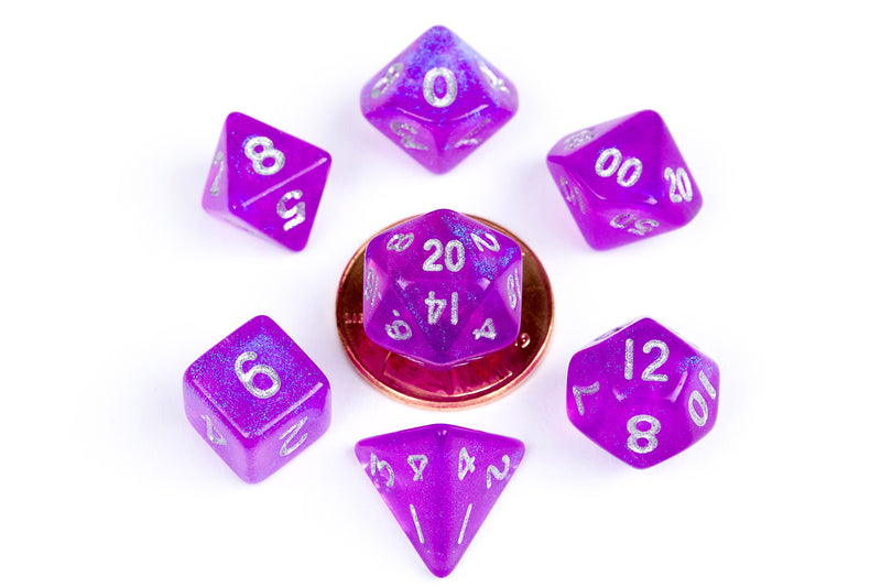 MDG Mini Polyhedral Dice Set - Stardust Purple