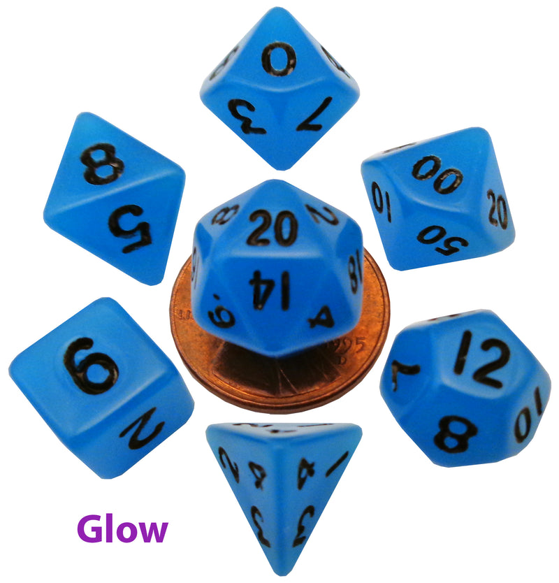 MDG Mini Polyhedral Dice Set - Glow Blue