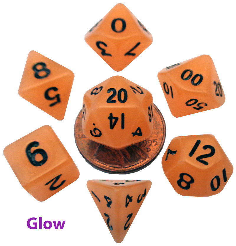 MDG Mini Polyhedral Dice Set - Glow Orange