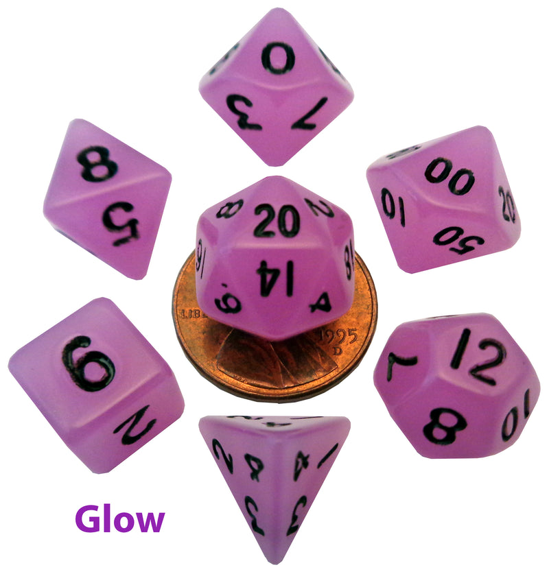 MDG Mini Polyhedral Dice Set - Glow Purple