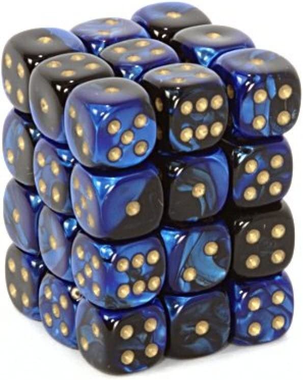 Chessex Gemini Black-Blue/gold 12mm d6 Dice (CHX 26835)