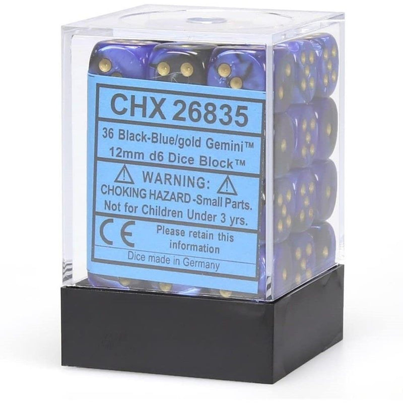 Chessex Gemini Black-Blue/gold 12mm d6 Dice (CHX 26835)