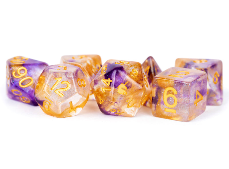 MDG Resin Poly Dice Set - Unicorn Royal Sunset