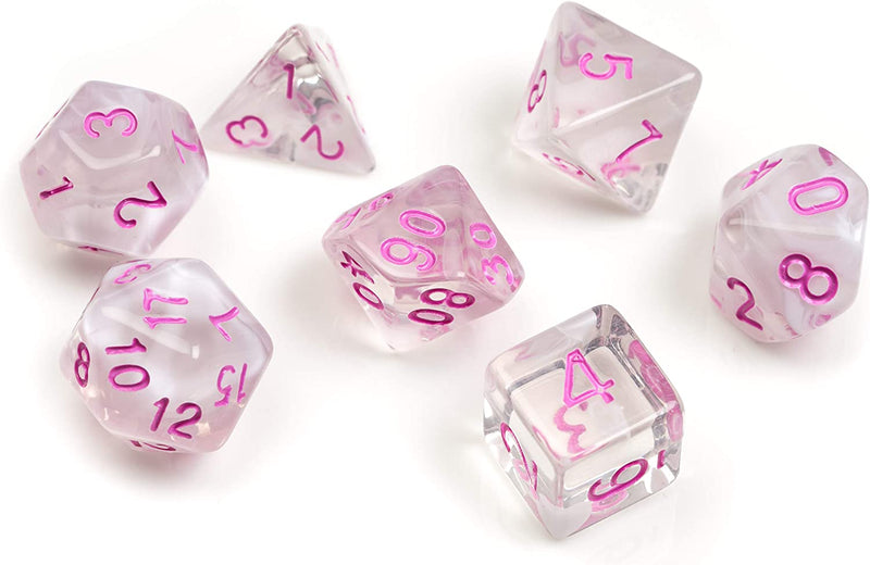 Sirius Dice White Cloud + Pink Ink 8 Piece Polyhedral Dice Set