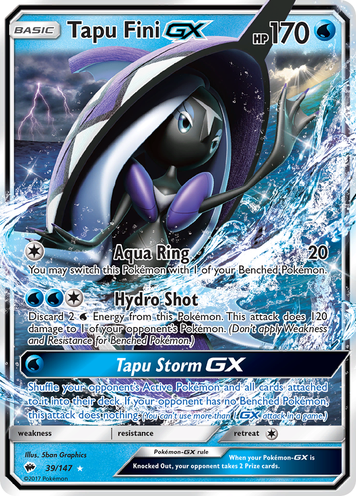 what pokemon set has 147 cards Tapu Fini GX (39/147) [Sun & Moon: Burning Shadows]