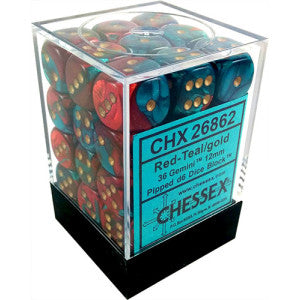 Chessex Gemini Red-Teal/gold 12mm d6 Dice (CHX 26862)