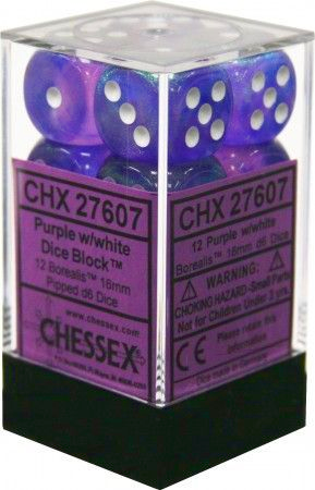 Chessex Borealis Purple/white 16mm d6 Dice (CHX 27607)