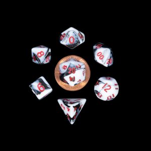 MDG Mini Polyhedral Dice Set - Marble w/ Red Numbers