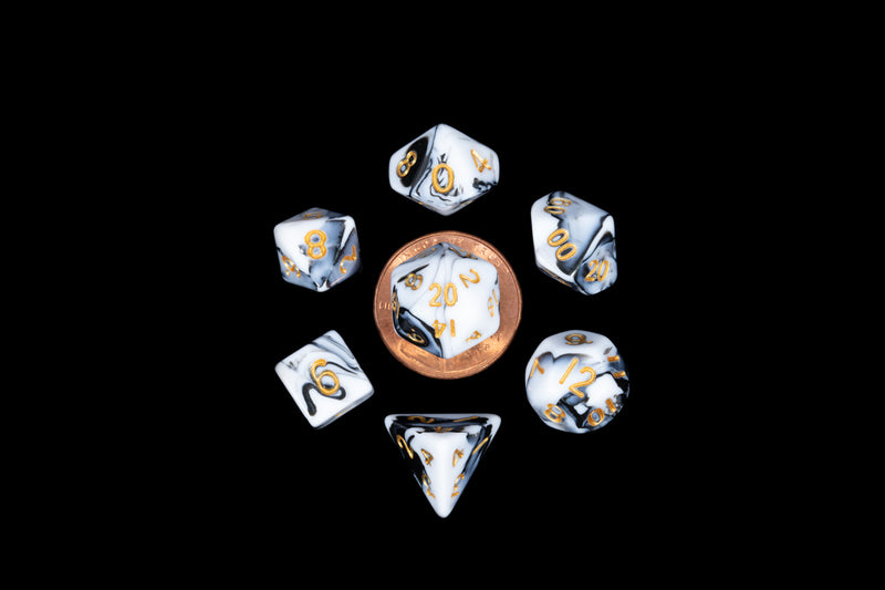 MDG Mini Polyhedral Dice Set - Marble w/ Gold Numbers