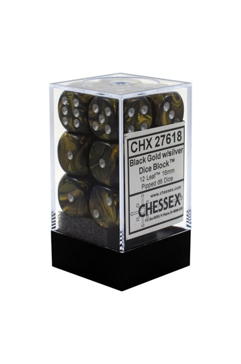 Chessex Leaf Black Gold/silver 16mm d6 Dice (CHX 27618)