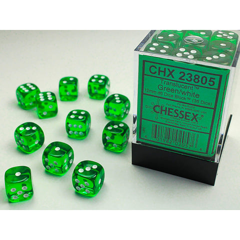 Chessex Translucent Green/white 12mm d6 Dice (CHX 23805)
