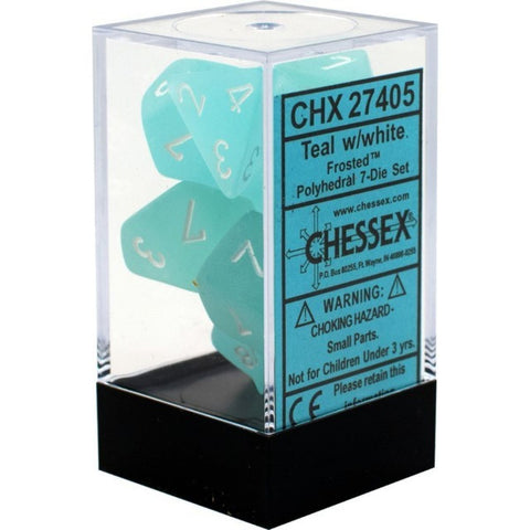 Chessex Frosted Teal/white Polyhedral 7-Die Set (CHX 27405)