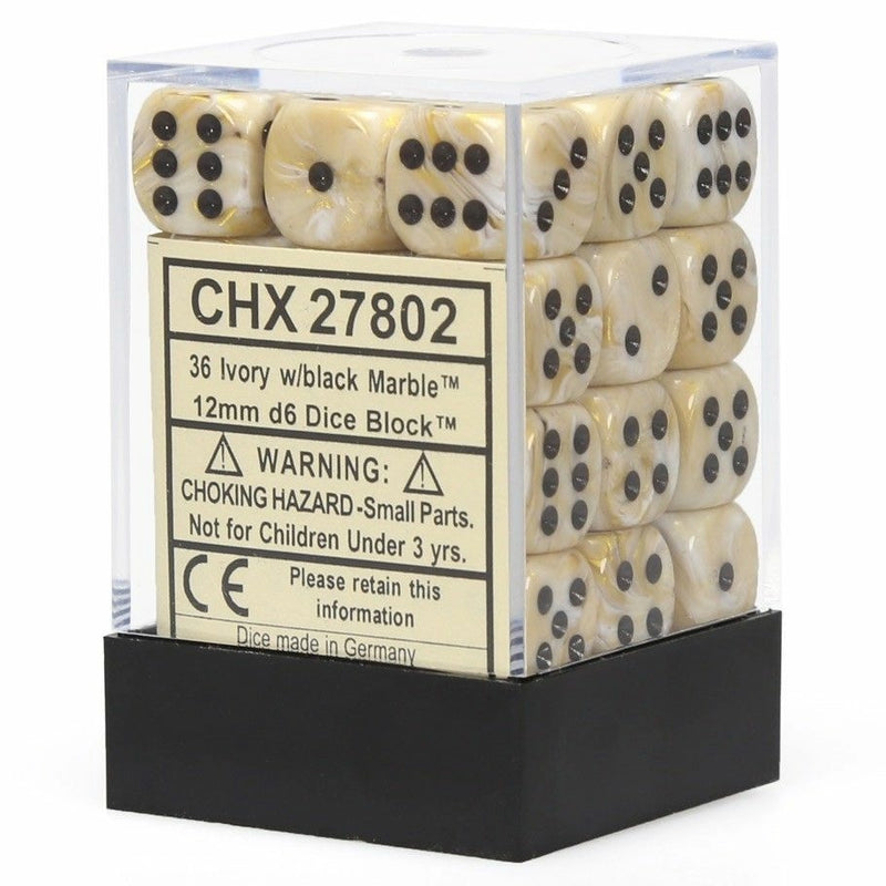 Chessex Marble Ivory/black 16mm d6 Dice (CHX 27802)