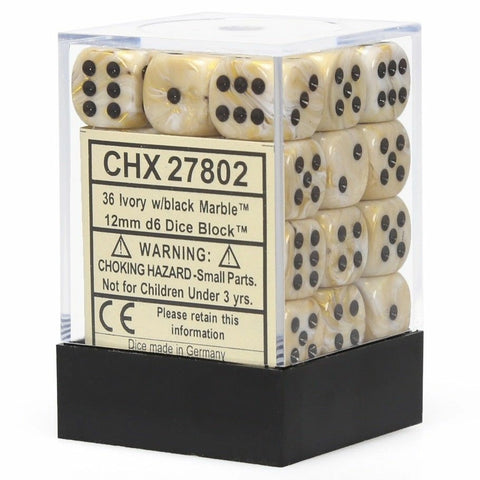 Chessex Marble Ivory/black 16mm d6 Dice (CHX 27802)