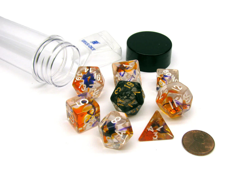 Sirius Dice Purple, Orange, Clear 8 Piece Polyhedral Dice Set