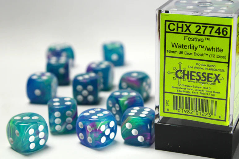 Chessex Festive Waterlily/white 16mm d6 Dice (CHX 27746)